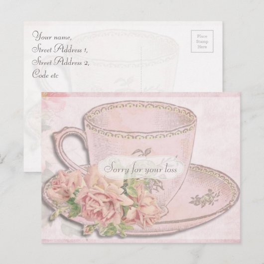  Tea Cup en Roos Briefkaart (Voorkant / Achterkant)