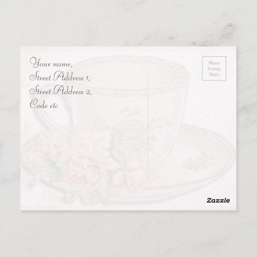  Tea Cup en Roos Briefkaart (Achterkant)