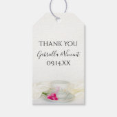 Tea Cup en roze roze bloemen Labels Cadeaulabel (Voorkant)