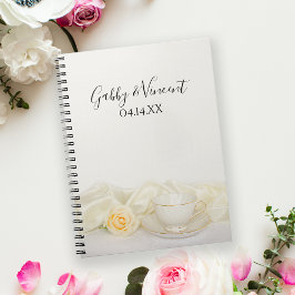 Tea Cup en White Rose Wedding Guest Book Notitieboek