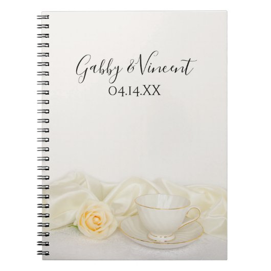 Tea Cup en White Rose Wedding Guest Book Notitieboek (Voorkant)