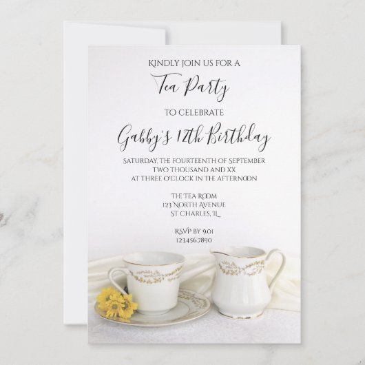 Tea Cup en Yellow Daisies Birthday Tea Party Kaart (Voorkant)