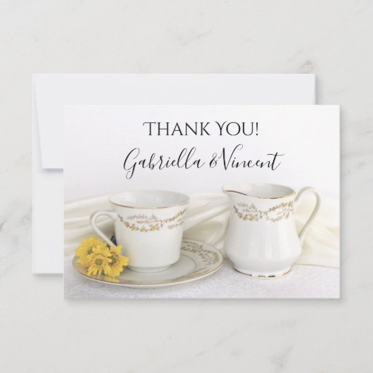 Tea Cup en Yellow Daisies Wedding Dankuwel Bedankkaart (Voorkant)
