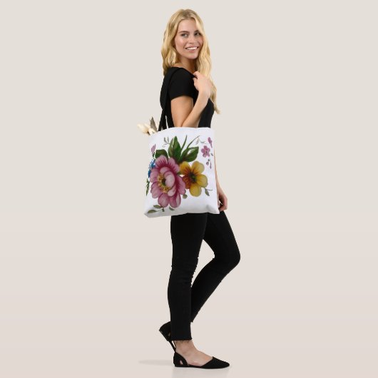 Tea Cup Floral Bouquet Tote Bag (Op model)