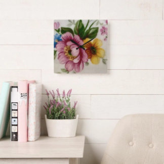 Tea Cup Floral Bouquet Vierkante Klok