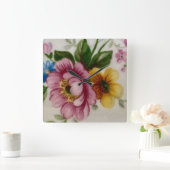 Tea Cup Floral Bouquet Vierkante Klok (Huis)