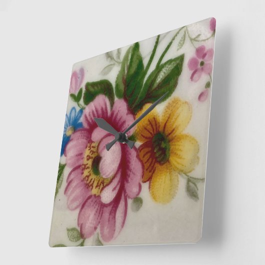 Tea Cup Floral Bouquet Vierkante Klok (Hoek)