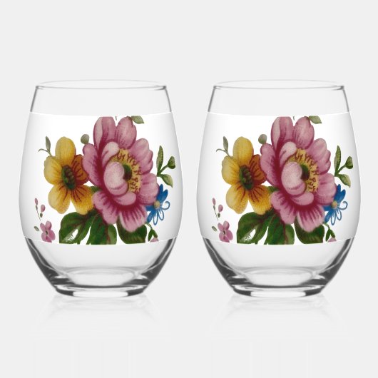 Tea Cup Floral Bouquet Wijnglas Zonder Voet (Voorkant)