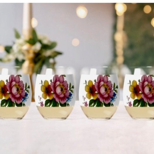 Tea Cup Floral Bouquet  Wijnglas Zonder Voet