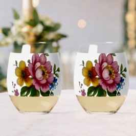 Tea Cup Floral Bouquet  Wijnglas Zonder Voet