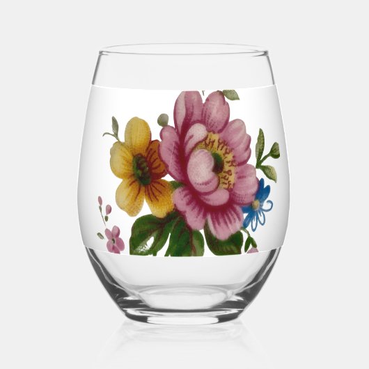 Tea Cup Floral Bouquet Wijnglas Zonder Voet (Voorkant)