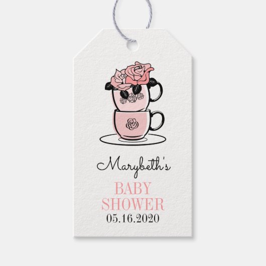 Tea Cup & Flowers Baby shower Gift Labels Cadeaulabel (Voorkant)