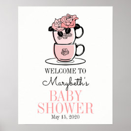 Tea Cup & Flowers Baby shower Welkomstteken Poster