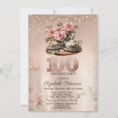 Tea Cup Flowers Glitter Roos Gold 100th Kaart (Voorkant)