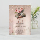 Tea Cup Flowers Glitter Roos Goud 75e Verjaardag Kaart (Staand voorkant)