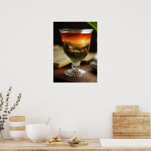 "Tea Cup gebieden: fotorealistische landschap eleg Poster (Keuken)