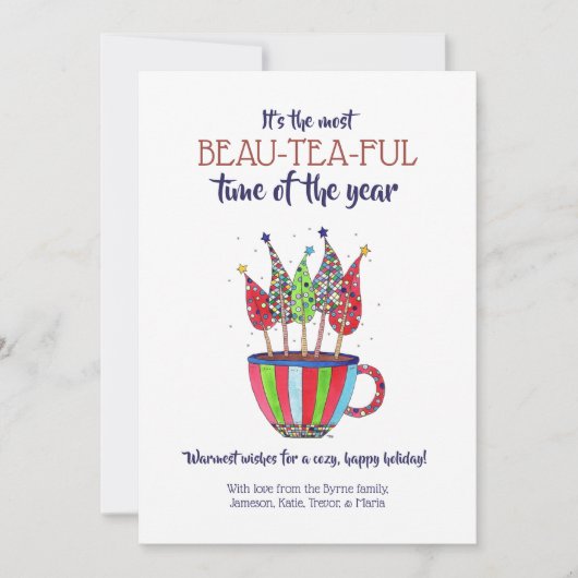 Tea Cup kerstbomen Holiday Card Feestdagenkaart (Voorkant)