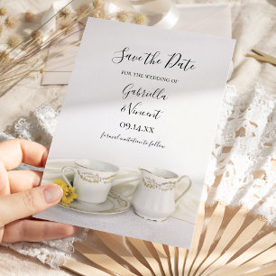 Tea Cup met Gele Dagen Wedding Save the Date