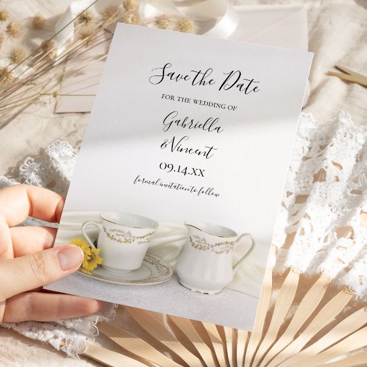 Tea Cup met Gele Dagen Wedding Save the Date