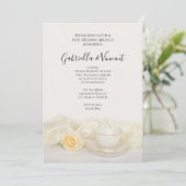 Tea Cup met White Rose Flower Post Wedding Brunch Kaart (Staand voorkant)