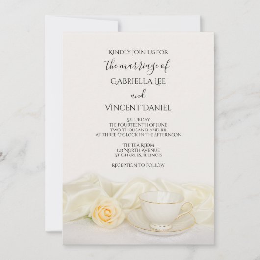 Tea Cup met White Rose Wedding Kaart (Voorkant)