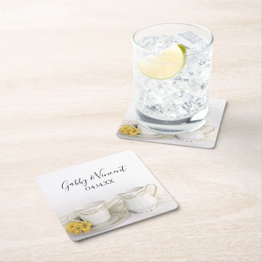 Tea Cup met Yellow Daisies Wedding Kartonnen Onderzetters (Insitu)
