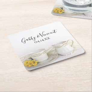 Tea Cup met Yellow Daisies Wedding Kartonnen Onderzetters
