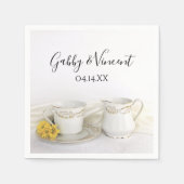 Tea Cup met Yellow Daisies Wedding Servet (Voorkant)