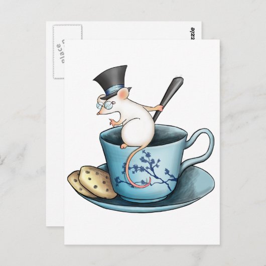 Tea Cup Mouse in Tophat Briefkaart (Voorkant / Achterkant)