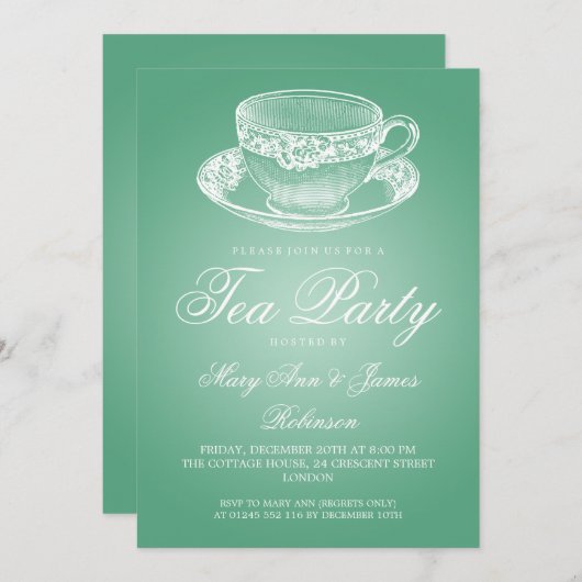  Tea Cup Munt Elegant Tea Party Kaart (Voorkant / Achterkant)