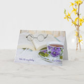 tea cup on fur for birthday kaart (Gele Bloem)