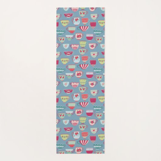 Tea Cup Pattern Blue Yogamat (Achterkant)
