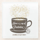 Tea Cup Quote Bruin Geel Wit Inspirerend Glazen Onderzetter (Voorkant)