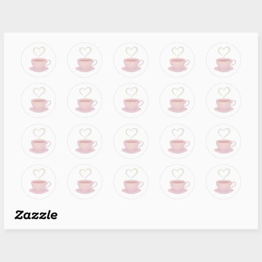 Tea cup steam heart ronde sticker (Vel)