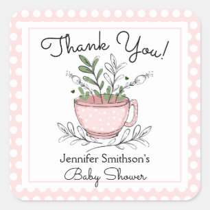 Tea Cup Tea Party Baby shower Bedankt Vierkante Sticker