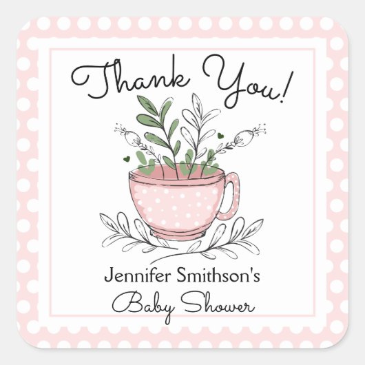 Tea Cup Tea Party Baby shower Bedankt Vierkante Sticker (Voorkant)
