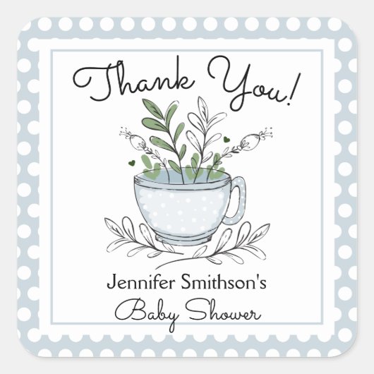 Tea Cup Tea Party Baby shower Dank je Square Sti Vierkante Sticker (Voorkant)