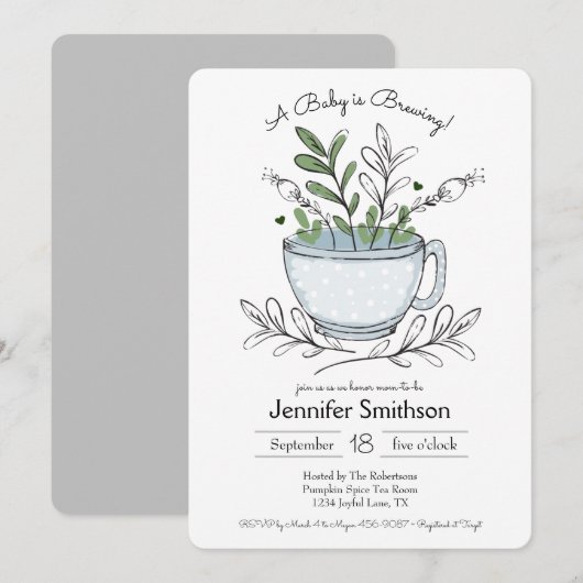 Tea Cup Tea Party Baby Shower-uitnodigingen Kaart (Voorkant / Achterkant)