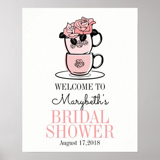 Tea Cup Vrijgezellenfeest Welkomstteken Poster (Voorkant)