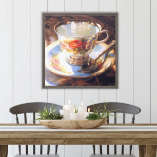 Tea Cup Waterverf Elegante Keuken Eten Canvas Afdruk