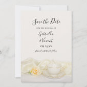 Tea Cup White Rose Weddenschap Save the Date (Voorkant)