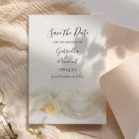 Tea Cup White Rose Weddenschap Save the Date