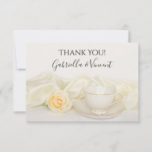 Tea Cup Witte roodbloem Bouw Bedrag Opmerking Bedankkaart (Voorkant)