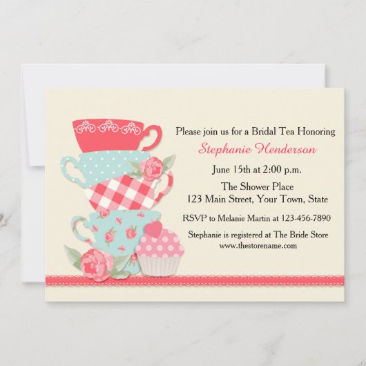 Tea Cups and Rozen, Bridal Tea Kaart (Voorkant)
