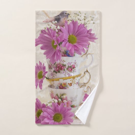 Tea Cups en Daisies Bad Handdoek (Handdoek)