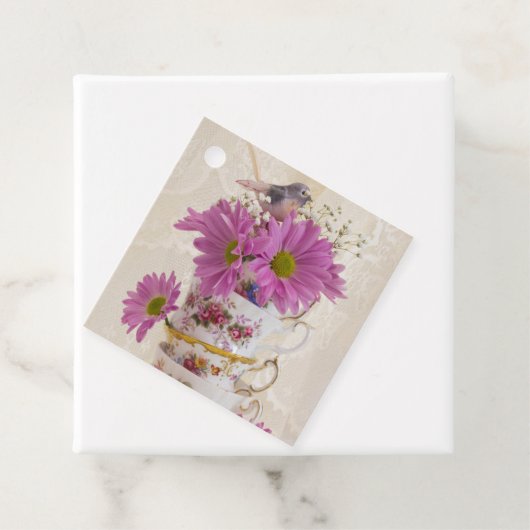 Tea Cups en Daisies Bedankjes Labels (In situ)