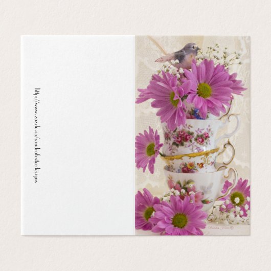 Tea Cups en Daisies Kaart (Buitenkant ongevouwen)