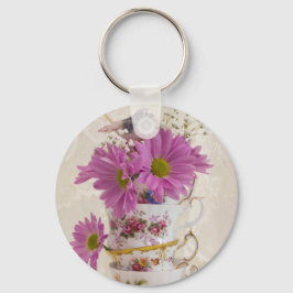 Tea Cups en Daisies Sleutelhanger