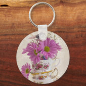 Tea Cups en Daisies Sleutelhanger (Voorkant)