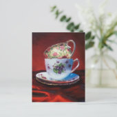 Tea Cups en Red Satin Briefkaart (Staand voorkant)